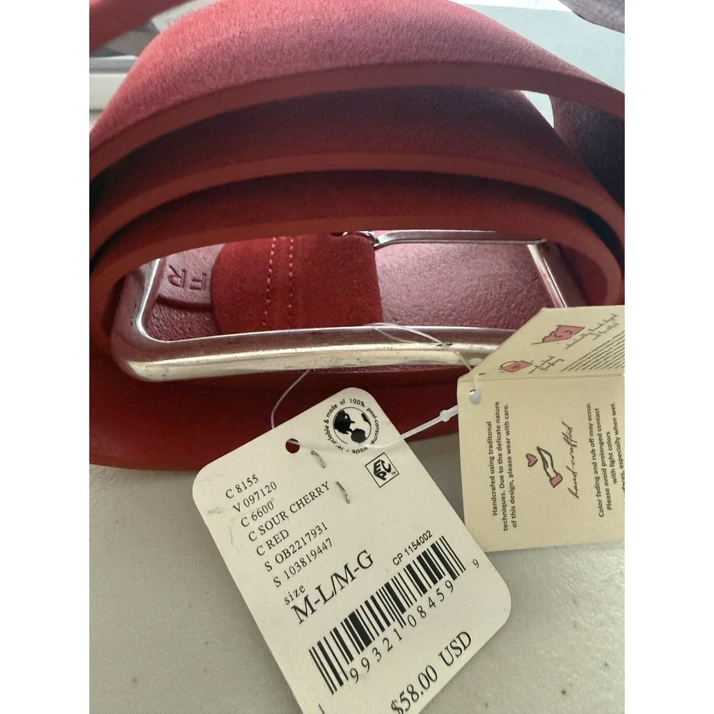 NWT Free People Suede Hex Hip Belt Sour Cherry Red L Boho Festival Western Y2K